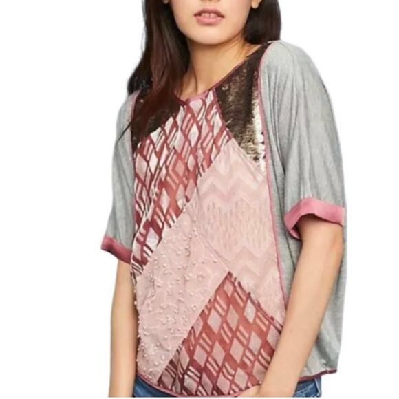 Anthropologie Tiny Patchwork Velvet Dolman Sleeve Top S - Picture 1 of 8